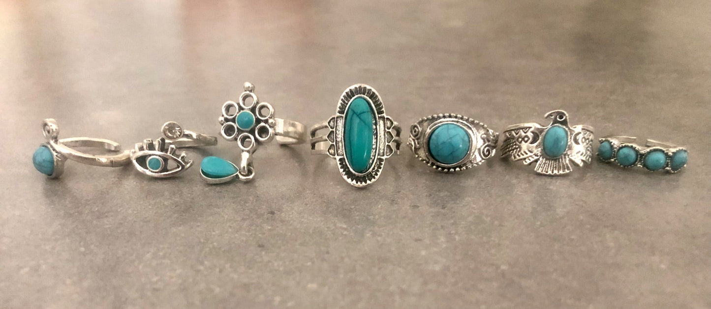 015170 Assorted Turquoise & Tibetan Silver Rings - 1
