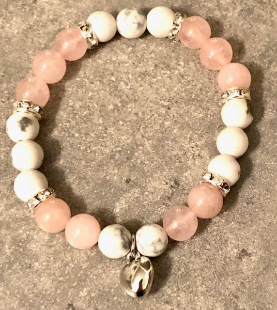 015024 Rose Quartz & Howlite Heart Bracelet - 1