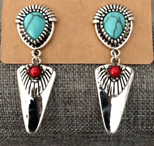 015057 Southwest Blue & Red Turquoise Earrings