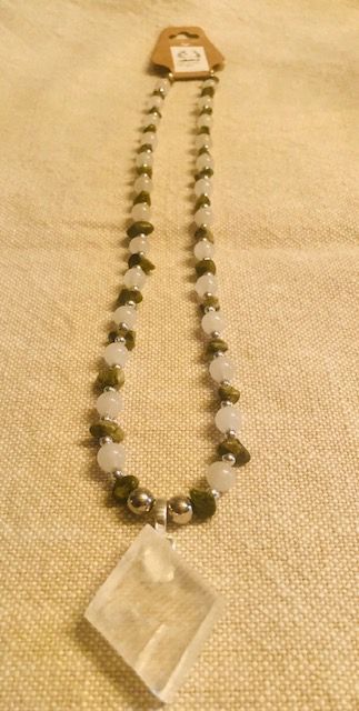 015116  Clear Quartz & Green Agate Necklace - 1
