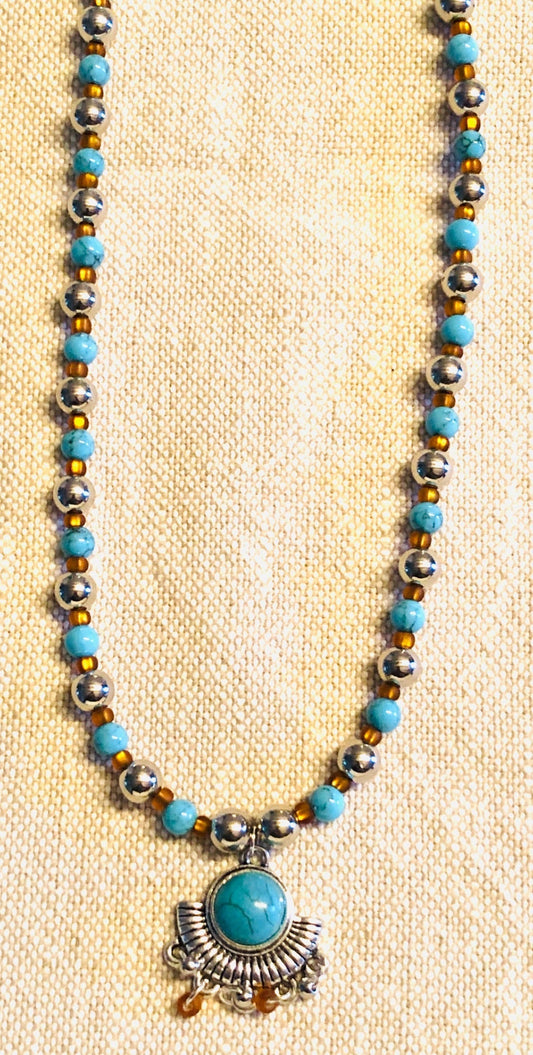 015149 Turquoise & Amber Necklace - 1