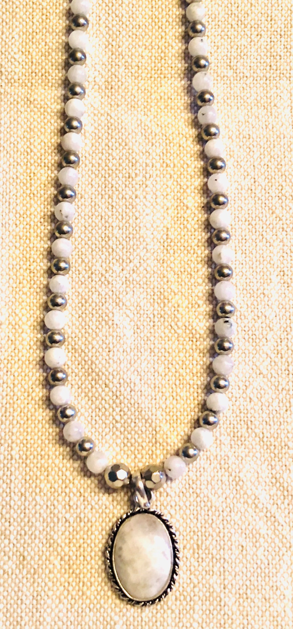 015154 Moonstone Pendant & Bead Necklace - 1