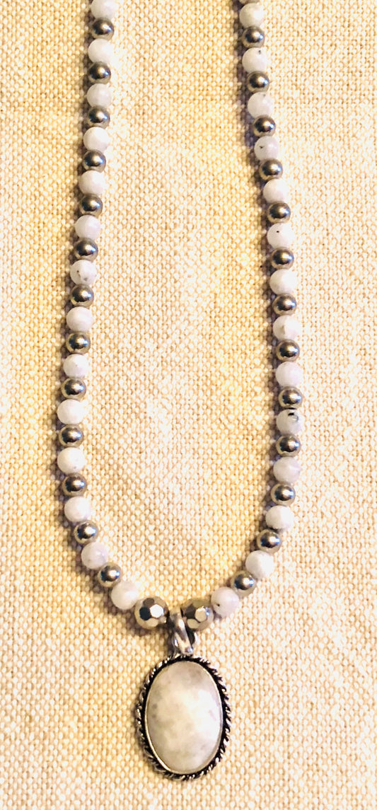 015154 Moonstone Pendant & Bead Necklace - 1