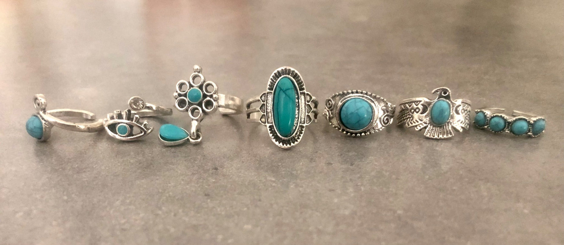 015170  Assorted Turquoise & Tibetan Silver Rings - 1