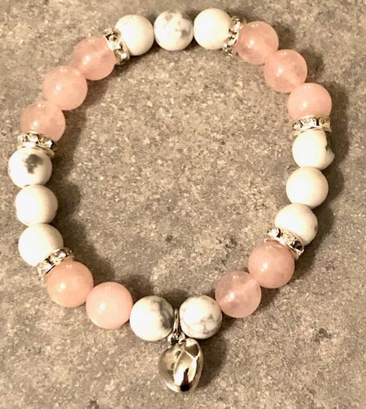 015024  Rose Quartz & Howlite Heart Bracelet - 1