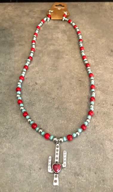015027  Red Turquoise Heart Cactus Necklace & Earrings - 1