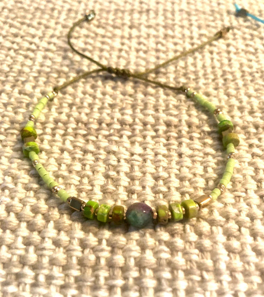 015036  Small Adjustable Semi Precious Stone Bead Bracelet - 1