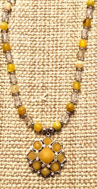 015004 Fire Agate & Vintage Crystal Bead Necklace w Vintage Pendant - 1