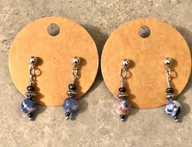 015045  Sodalite Bead Earrings - 1