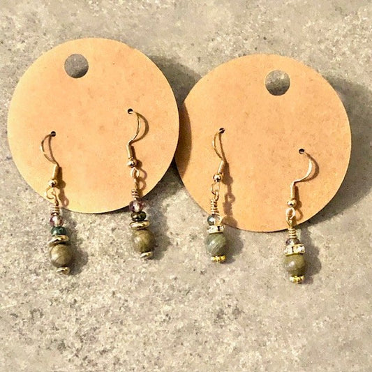 015103  Silver Leaf Jasper Bead Earrings - 1