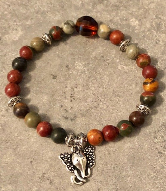 015098  Picasso Jasper Bead w Elephant Charm Bracelet - 1