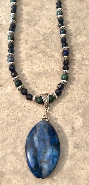 015172  Dyed Chrysocolla & Vintage Blue Bead Necklace - 1