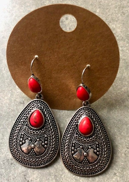 015175  Red Turquoise & Silver Earrings - 1