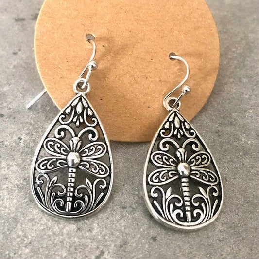 015002  Teardrop Dragonfly Earrings - 1