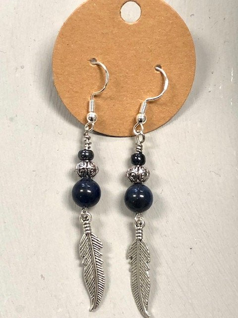 015005 Lapis Bead Earrings w 925 Silver Hooks - 1