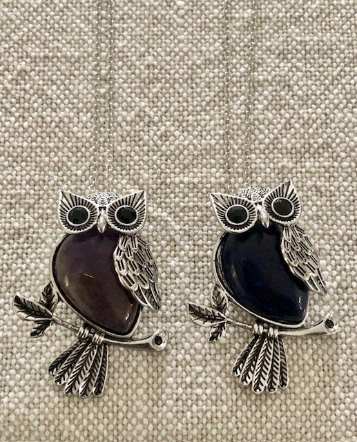 015022  Gemstone Owl Pendant w 925 Sterling Chain - 1