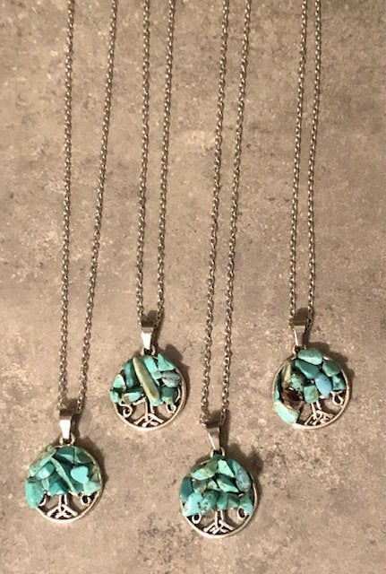 015051  Turquoise Chip Tree of Life w 925 Sterling Chain