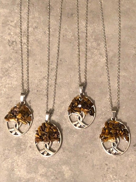 015052  Tiger Eye Chip Tree of Life w 925 Sterling Chain