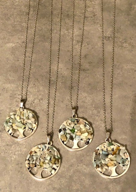 015053 Amazonite Chip Tree of Life w 925 Sterling Chain