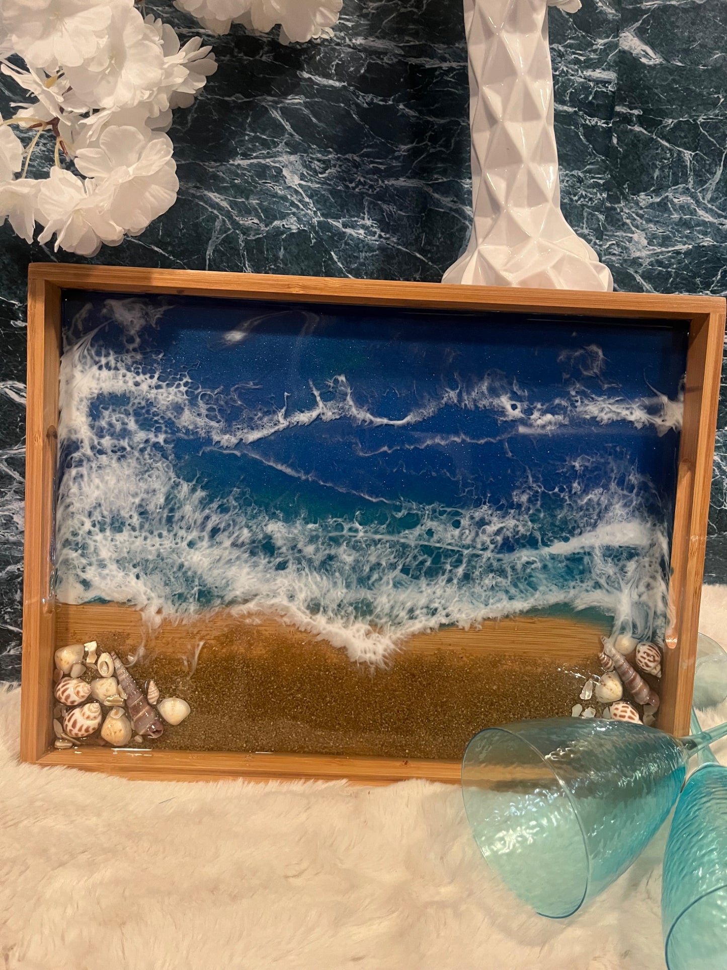 020205 Bamboo Tray with beach waves