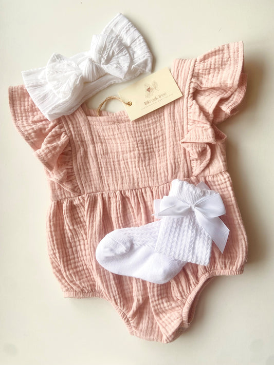 044013- Pink Muslin Romper
