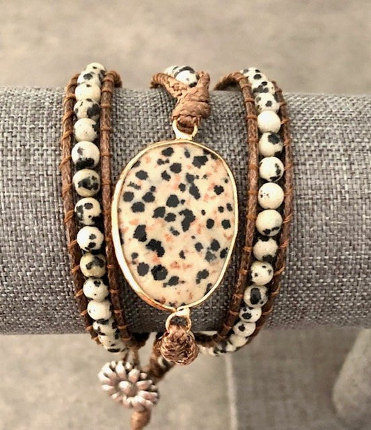 015070  Dalmatian Jasper Wrap Around Adjustable Bracelet