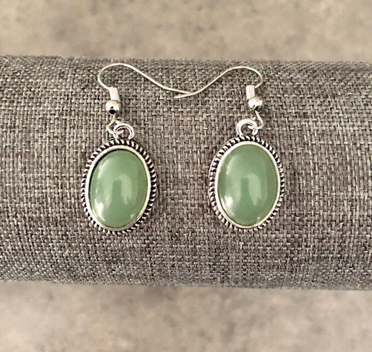 015039  Aventurine Oval Earrings
