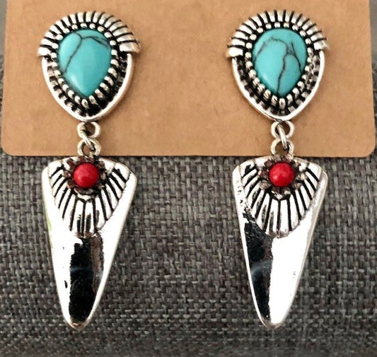 015057   Southwest Blue & Red Turquoise Earrings