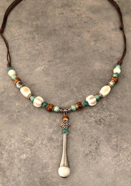 015065 Ceramic Bead (blues & neutrals) Necklace