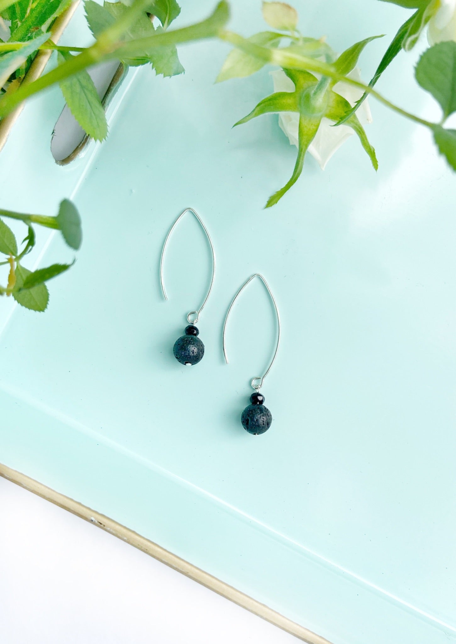 017-009 Sterling Silver Drop Earrings with Onyx - 1