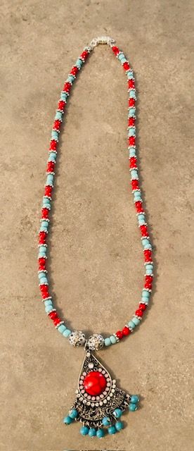 015-069 Red & Blue Turquoise Pendant Necklace - 1