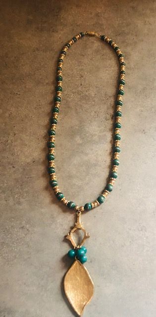 015-082 Teal & Gold Pendant Necklace - 1