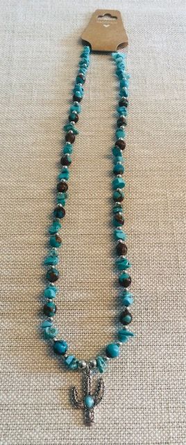 015-092  Silver & Turquoise Cactus Necklace - 1