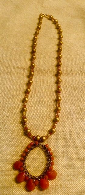 015-117  Orange Pendant w Carnelian & Gold Beads - 1