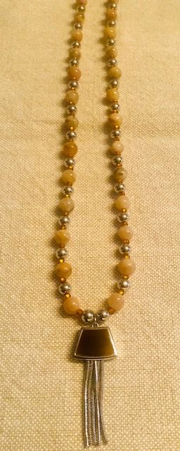 015-118  Sunstone Beads w Tassel Pendant - 1