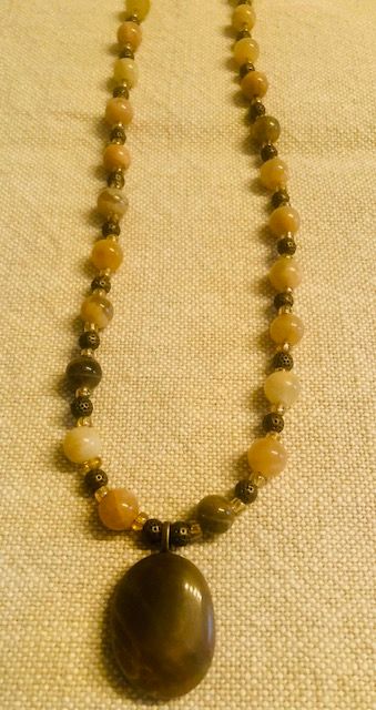015-119  Sunstone & Bronze Beads w Stone Pendant - 1