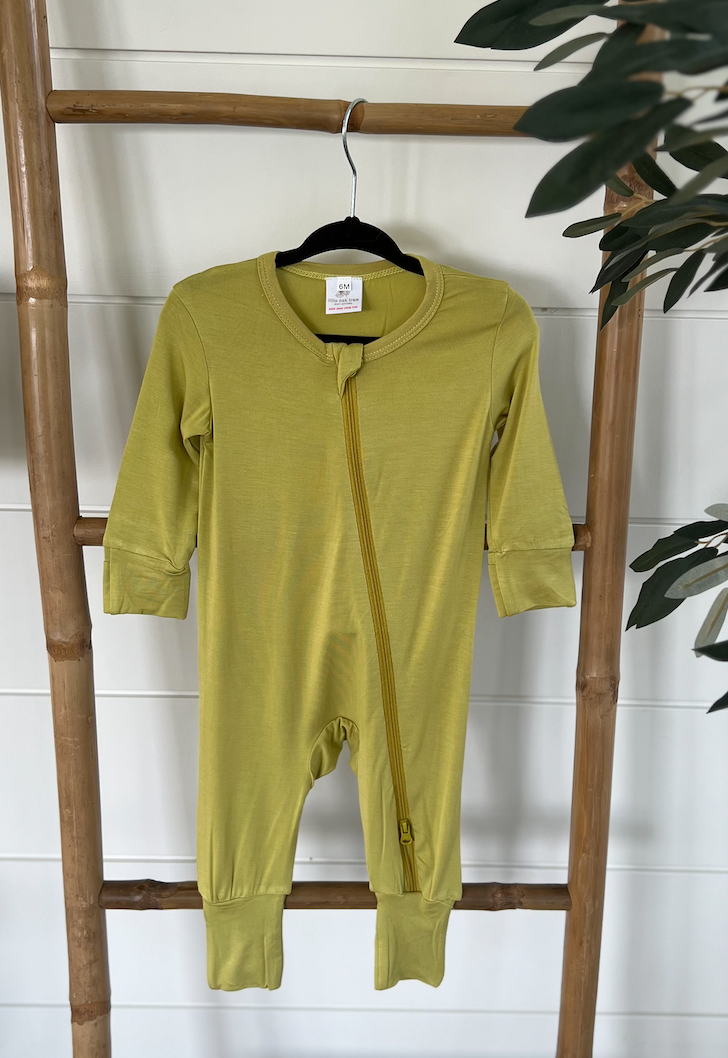 042-032-Bamboo Zippered Romper in Light Olive Green - 1