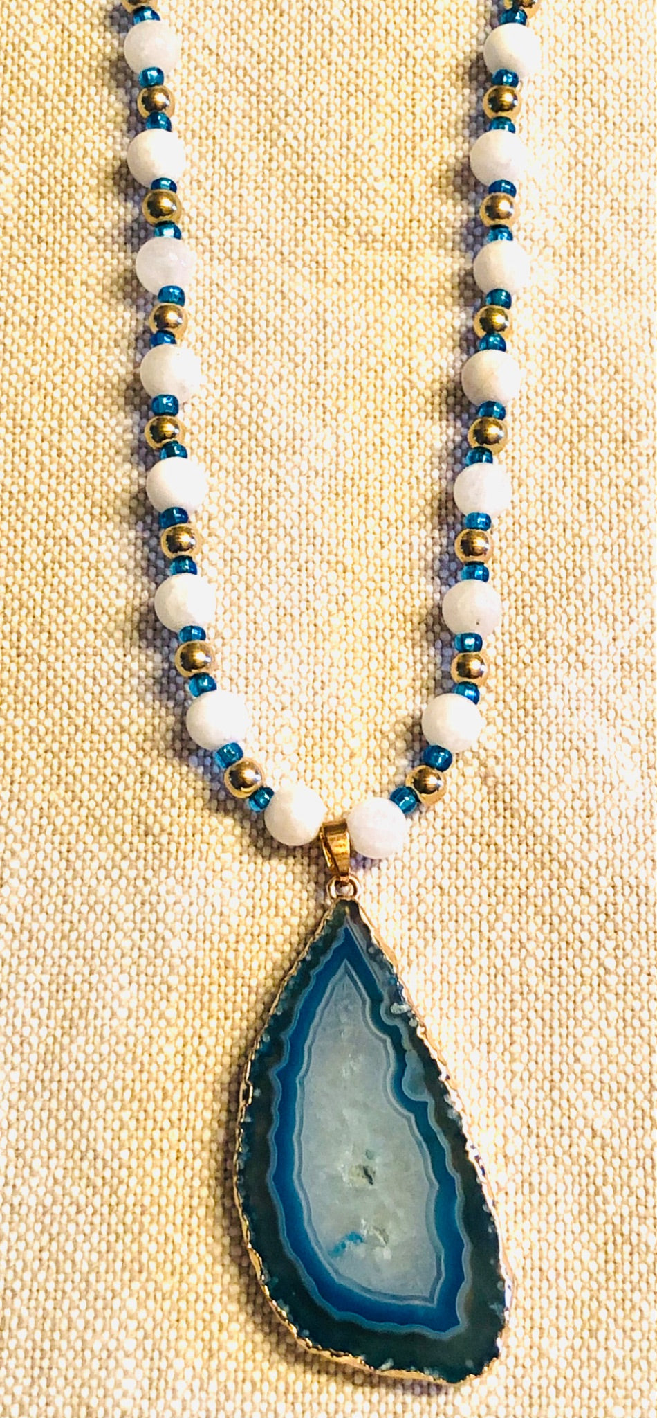 015-151 Blue Agate Pendant w Moonstone Beads - 1