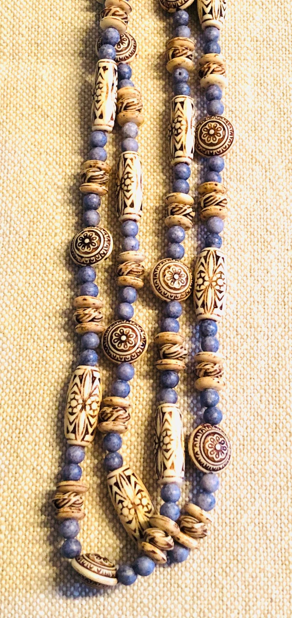 015-153 Blue Beads w Carved Bead Strand - 1