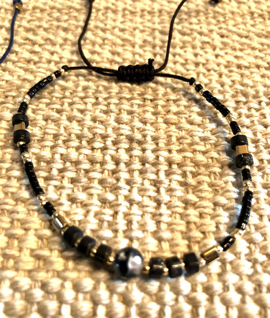 015036  Small Adjustable Semi Precious Stone Bead Bracelet - 1
