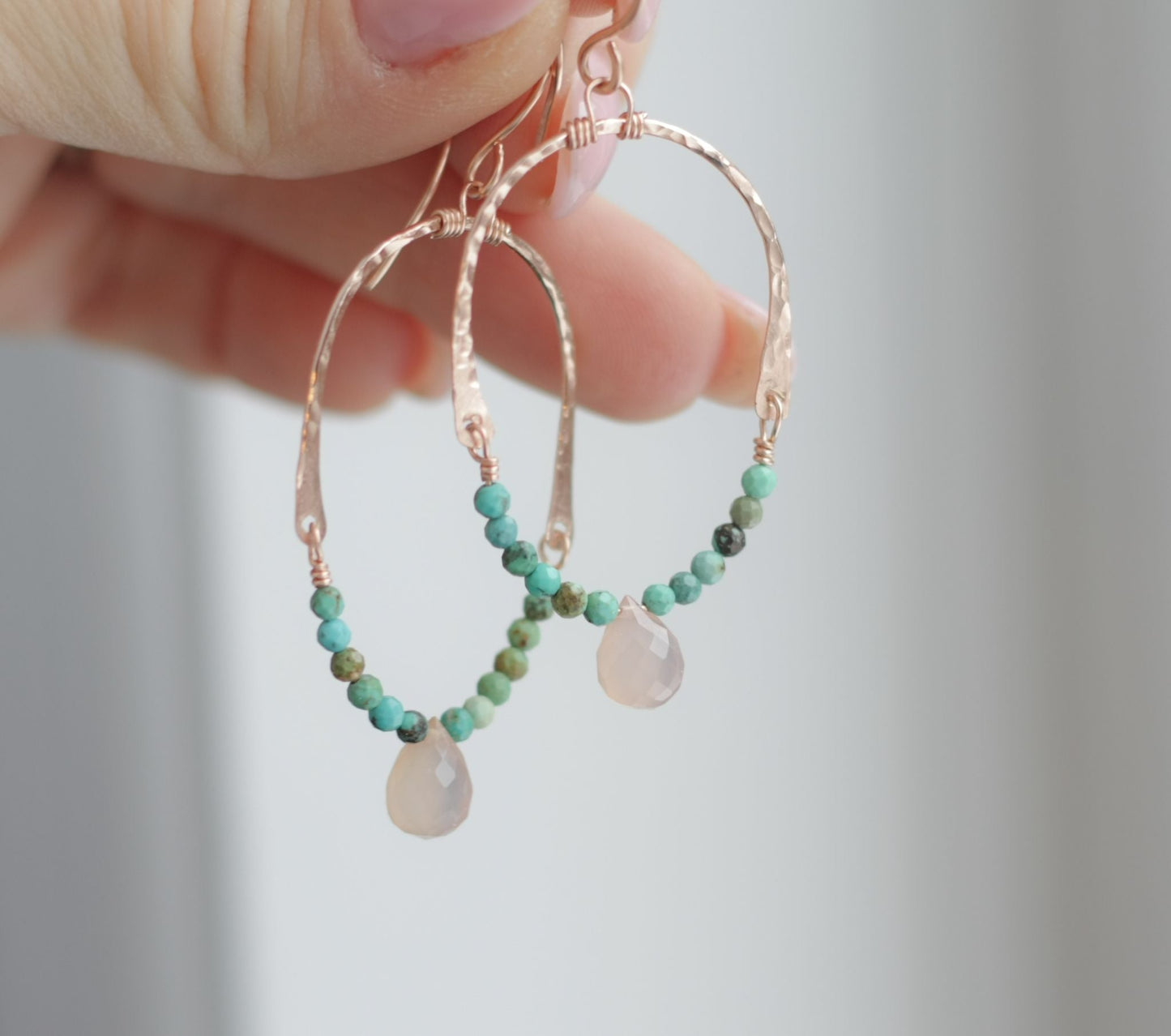 024-011 Turquoise & Rose Quartz Earrings - 3