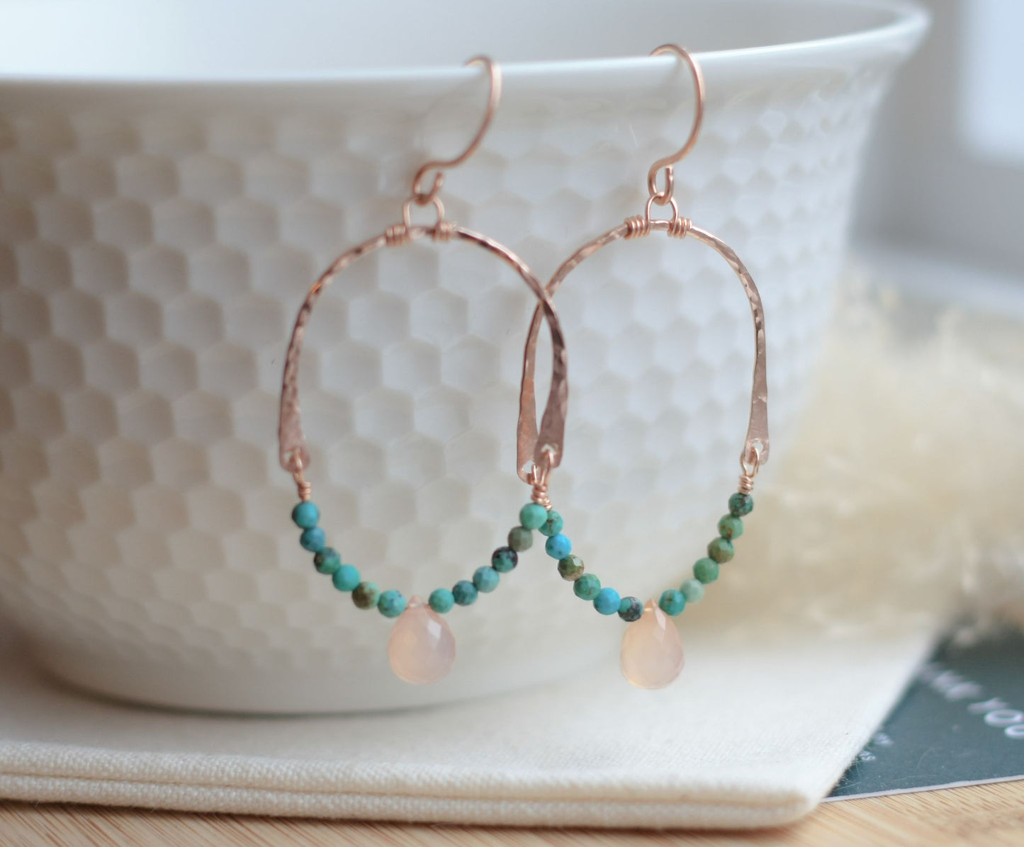 024-011 Turquoise & Rose Quartz Earrings - 1